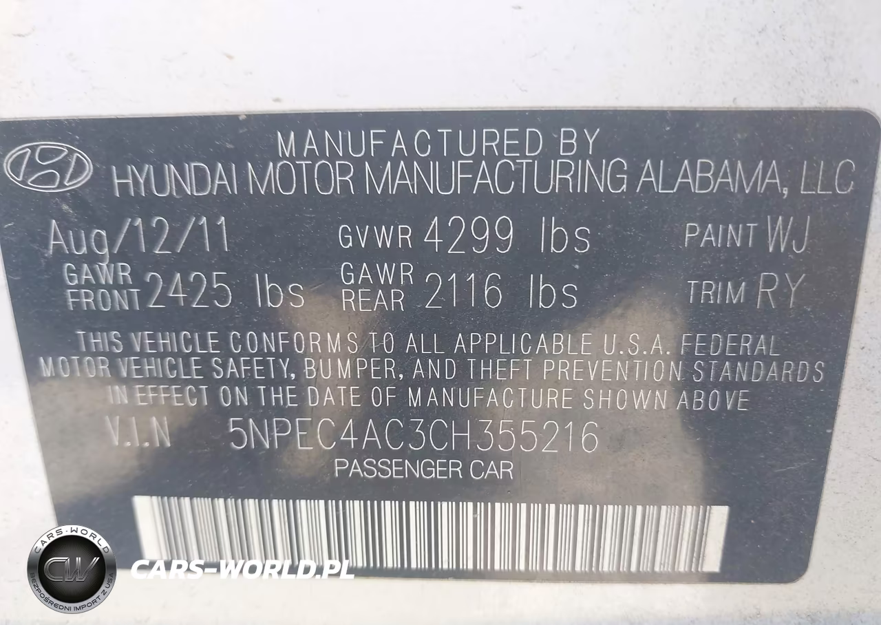 2012 Hyundai Sonata Se VIN:5NPEC4AC3CH355216 - 9