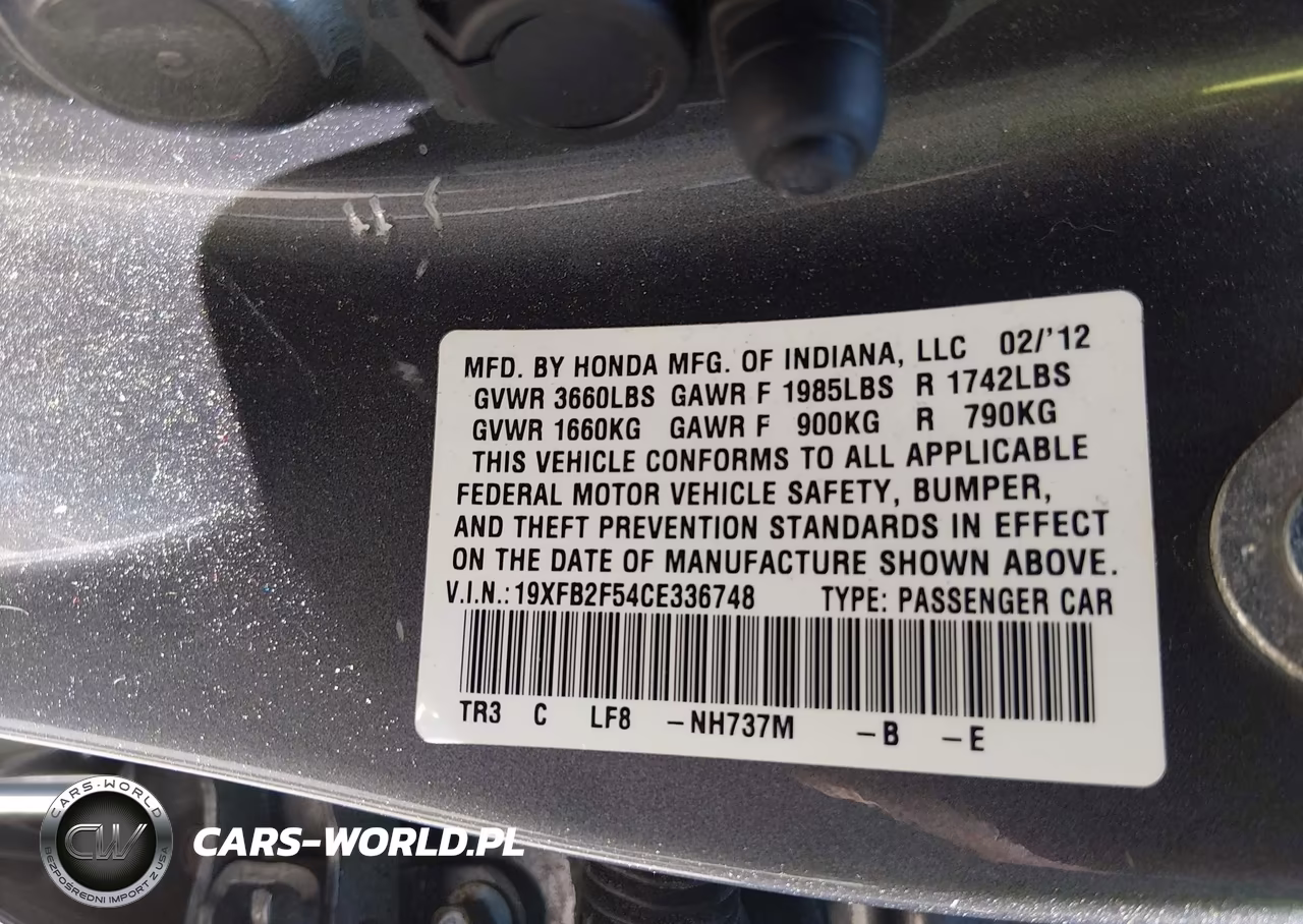 2012 Honda Civic Lx VIN:19XFB2F54CE336748 - 9