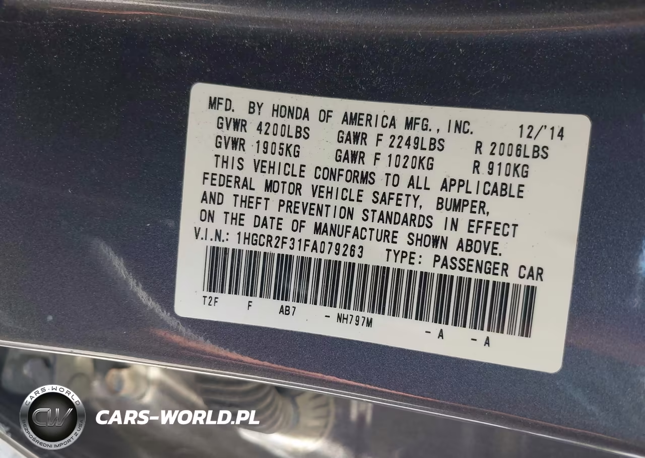2015 Honda Accord Lx VIN:1HGCR2F31FA079263 - 9