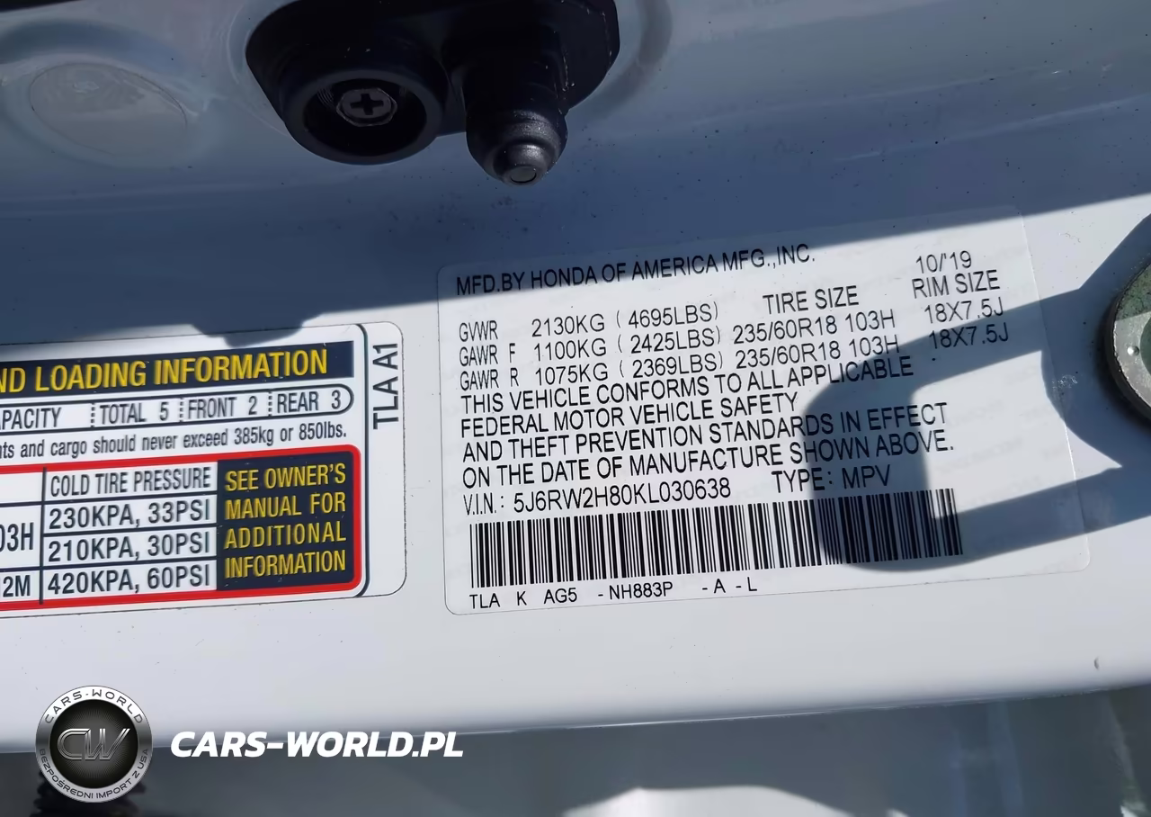 2019 Honda Cr-V Ex-L VIN:5J6RW2H80KL030638 - 9