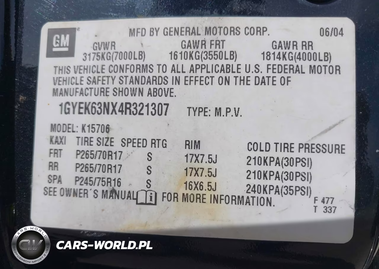 2004 Cadillac Escalade Standard VIN:1GYEK63NX4R321307 - 9