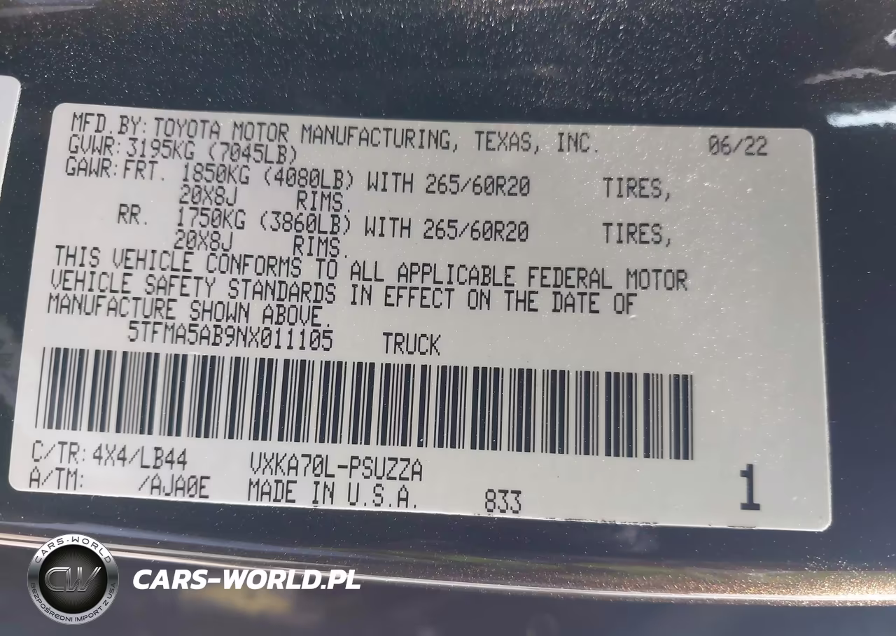 2022 Toyota Tundra 1794 Edition VIN:5TFMA5AB9NX011105 - 9