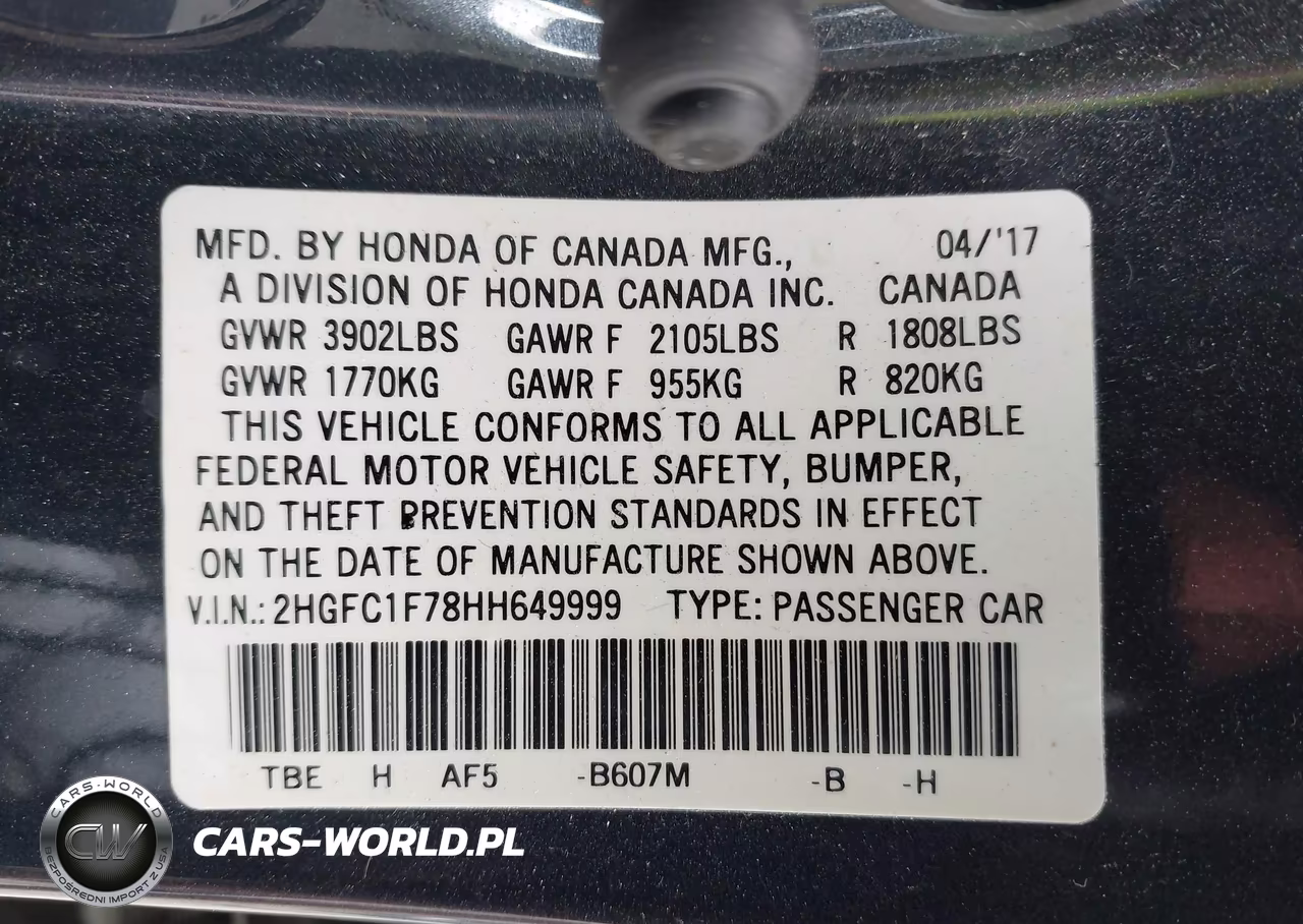 2017 Honda Civic Ex-L VIN:2HGFC1F78HH649999 - 9