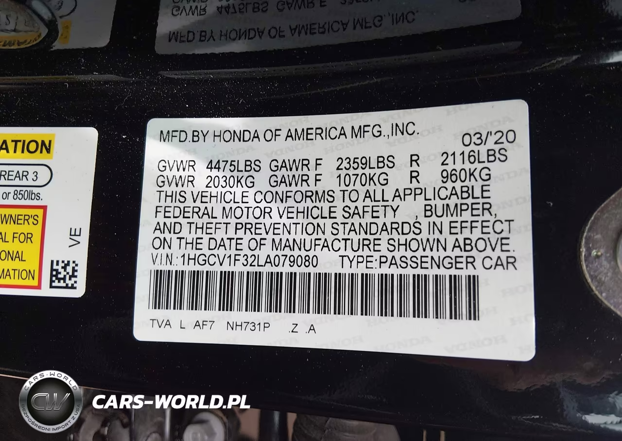 2020 Honda Accord Sport VIN:1HGCV1F32LA079080 - 9