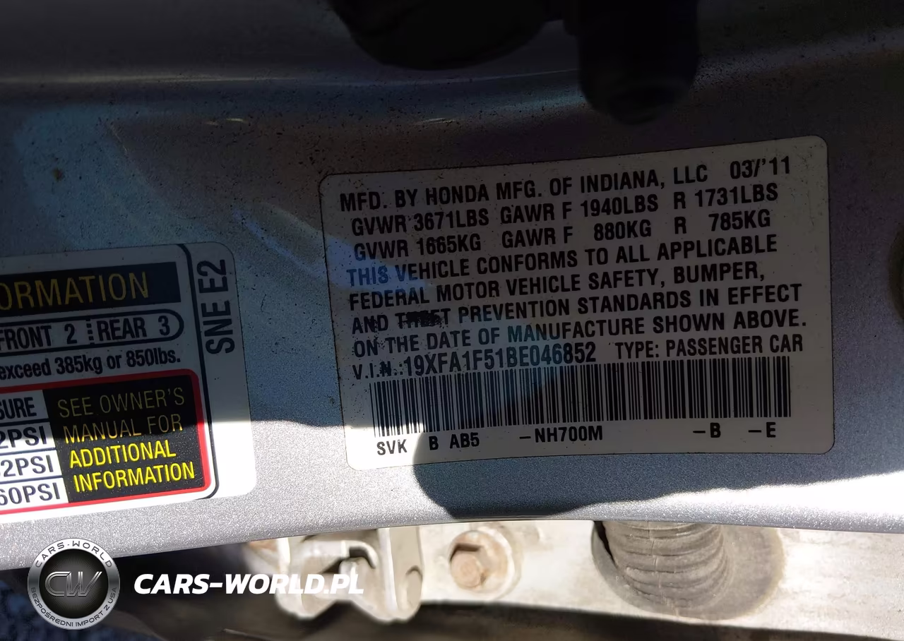 2011 Honda Civic Lx VIN:19XFA1F51BE046852 - 9