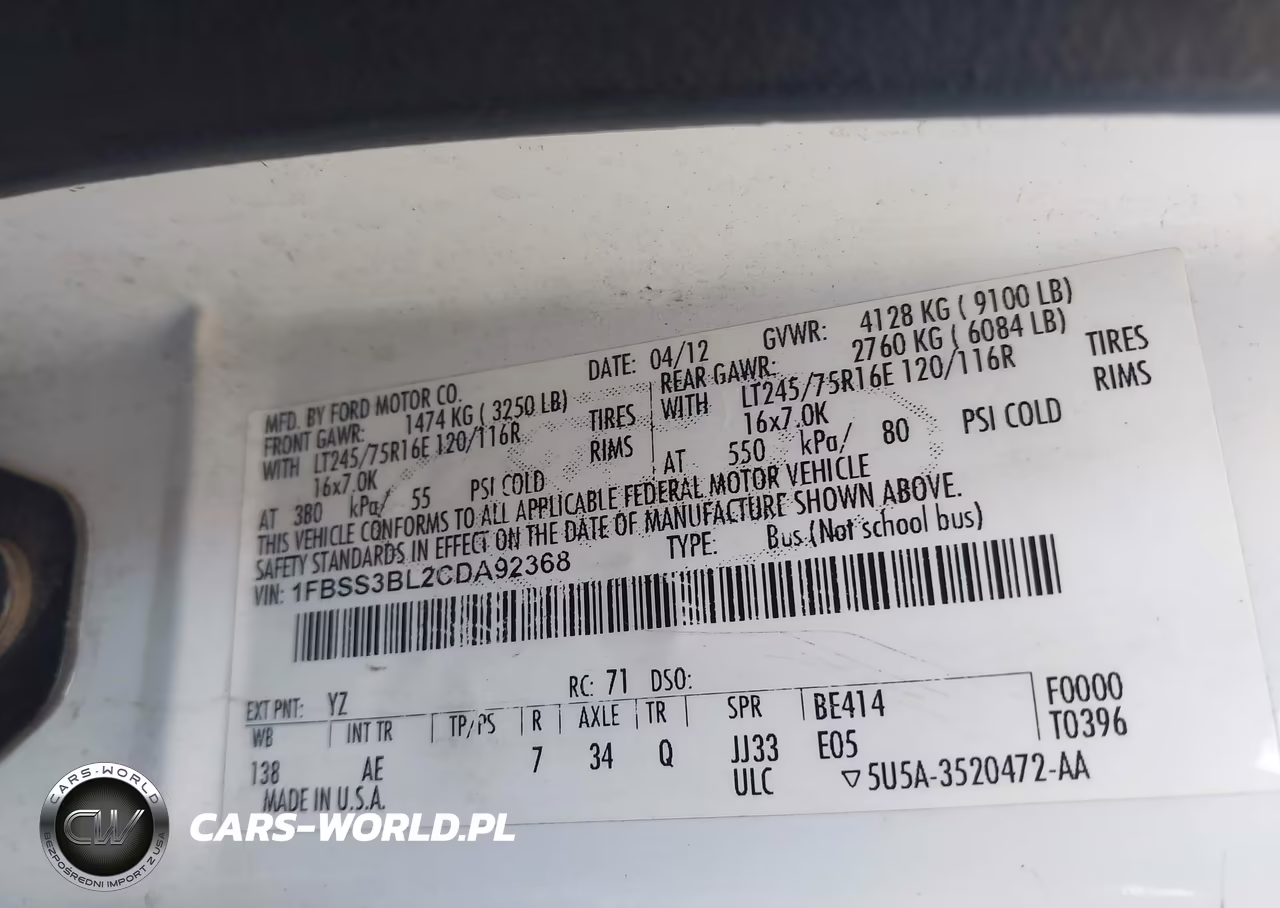 2012 Ford E-350 Super Duty Xl VIN:1FBSS3BL2CDA92368 - 9