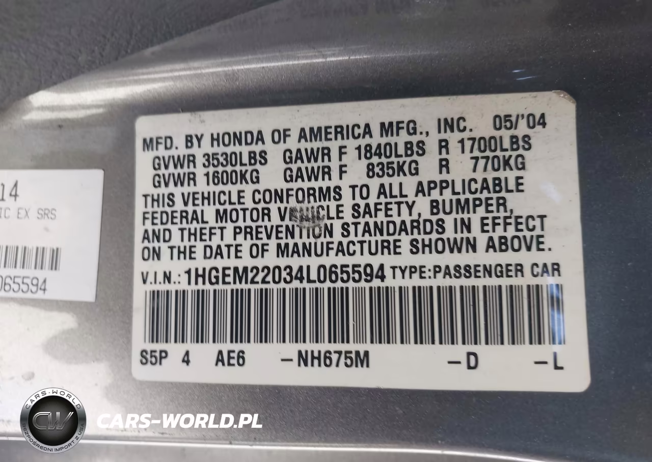 2004 Honda Civic Ex VIN:1HGEM22034L065594 - 9
