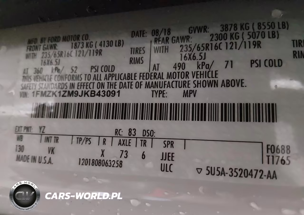 2018 Ford Transit-150 Xl VIN:1FMZK1ZM9JKB43091 - 9