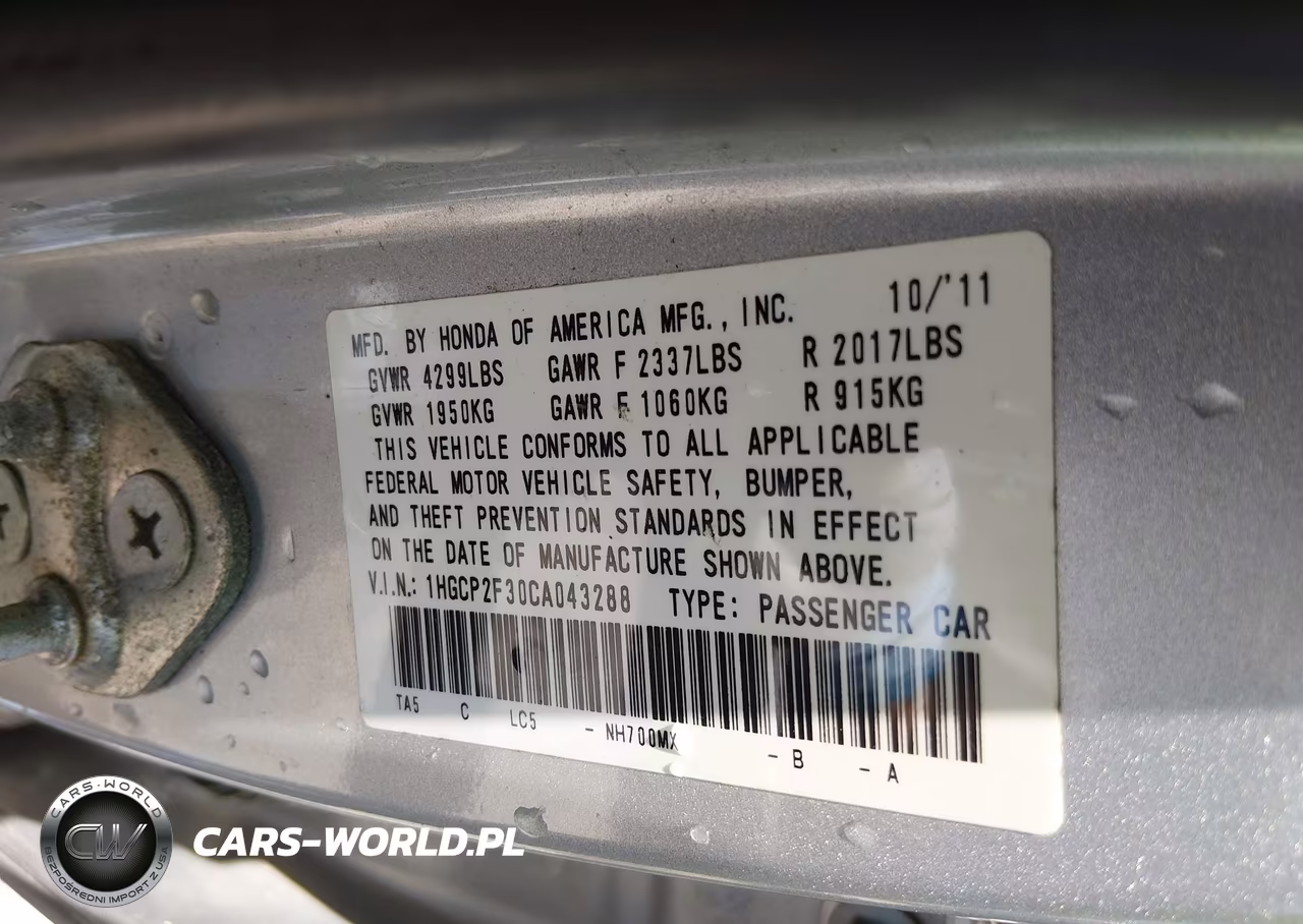 2012 Honda Accord 2.4 Lx VIN:1HGCP2F30CA043288 - 9