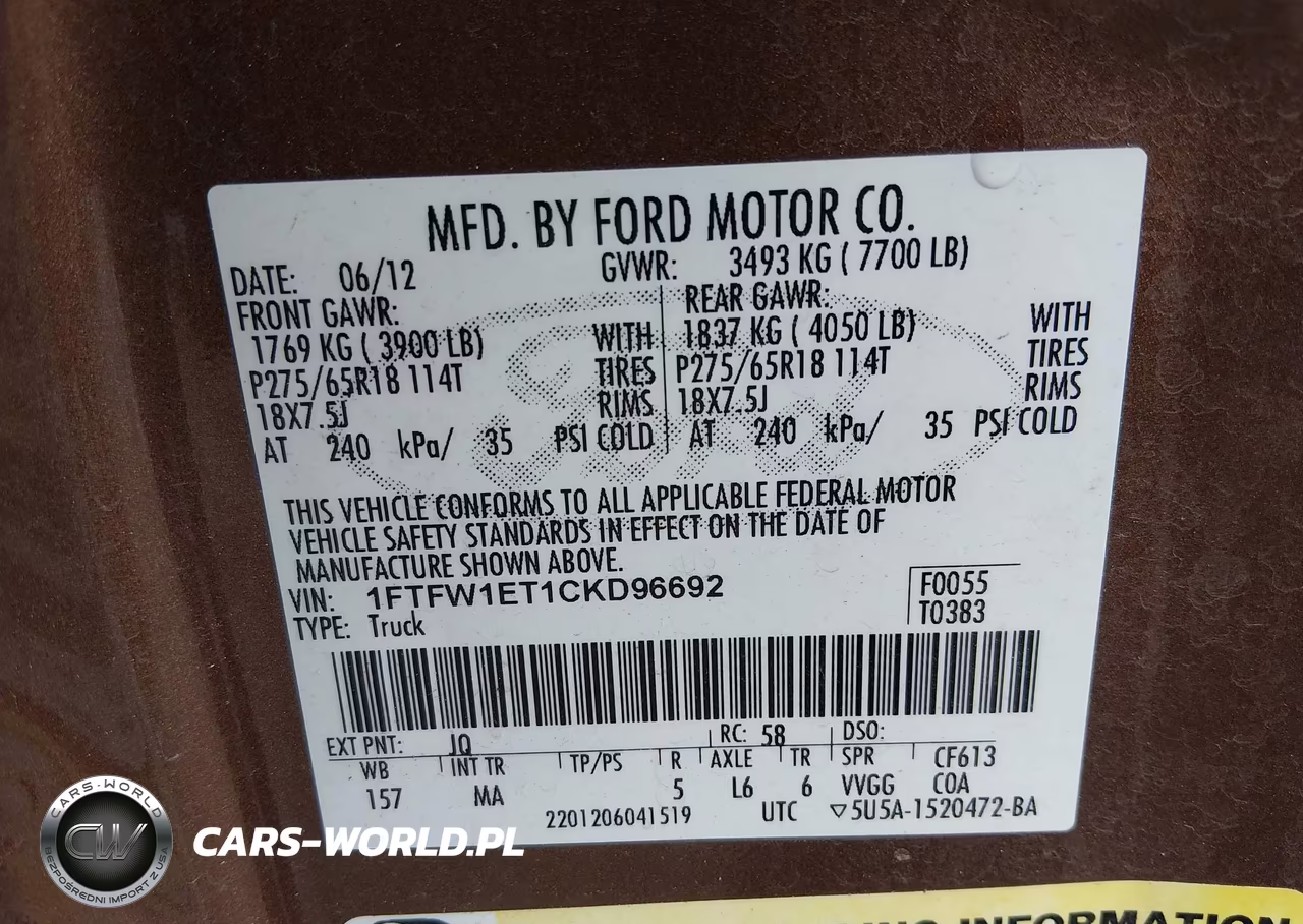 2012 Ford F-150 Xlt VIN:1FTFW1ET1CKD96692 - 9