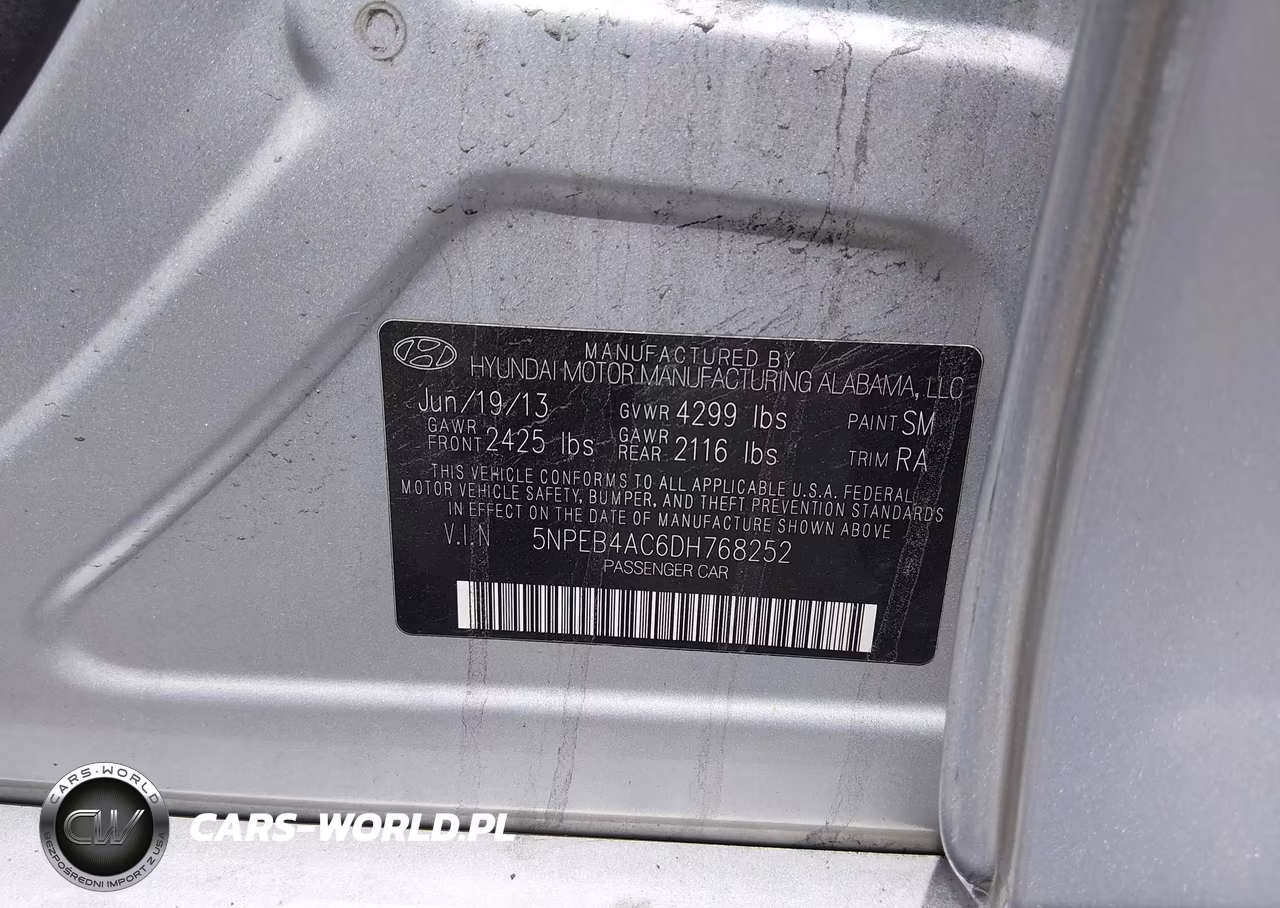 2013 Hyundai Sonata Gls VIN:5NPEB4AC6DH768252 - 9