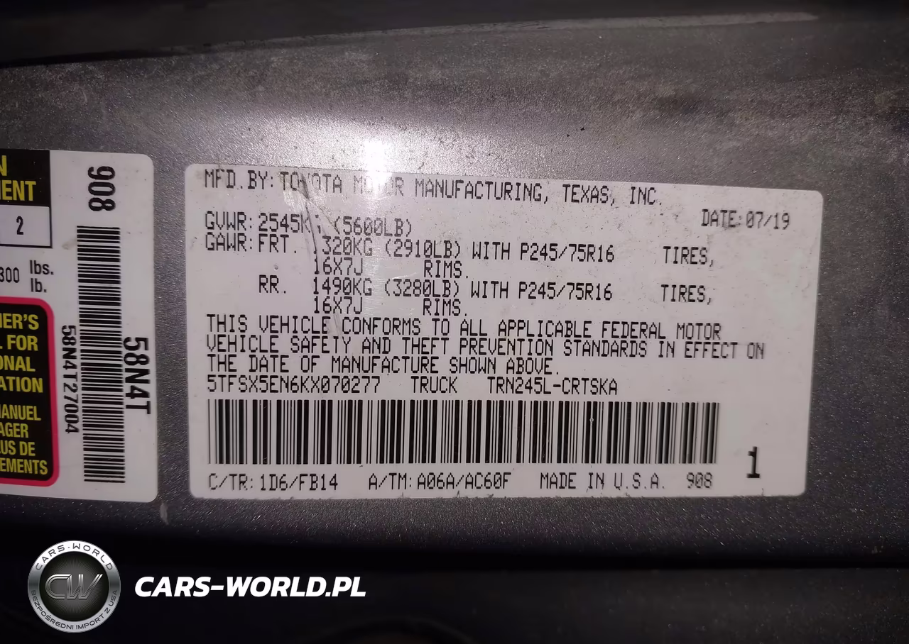 2019 Toyota Tacoma Sr VIN:5TFSX5EN6KX070277 - 9