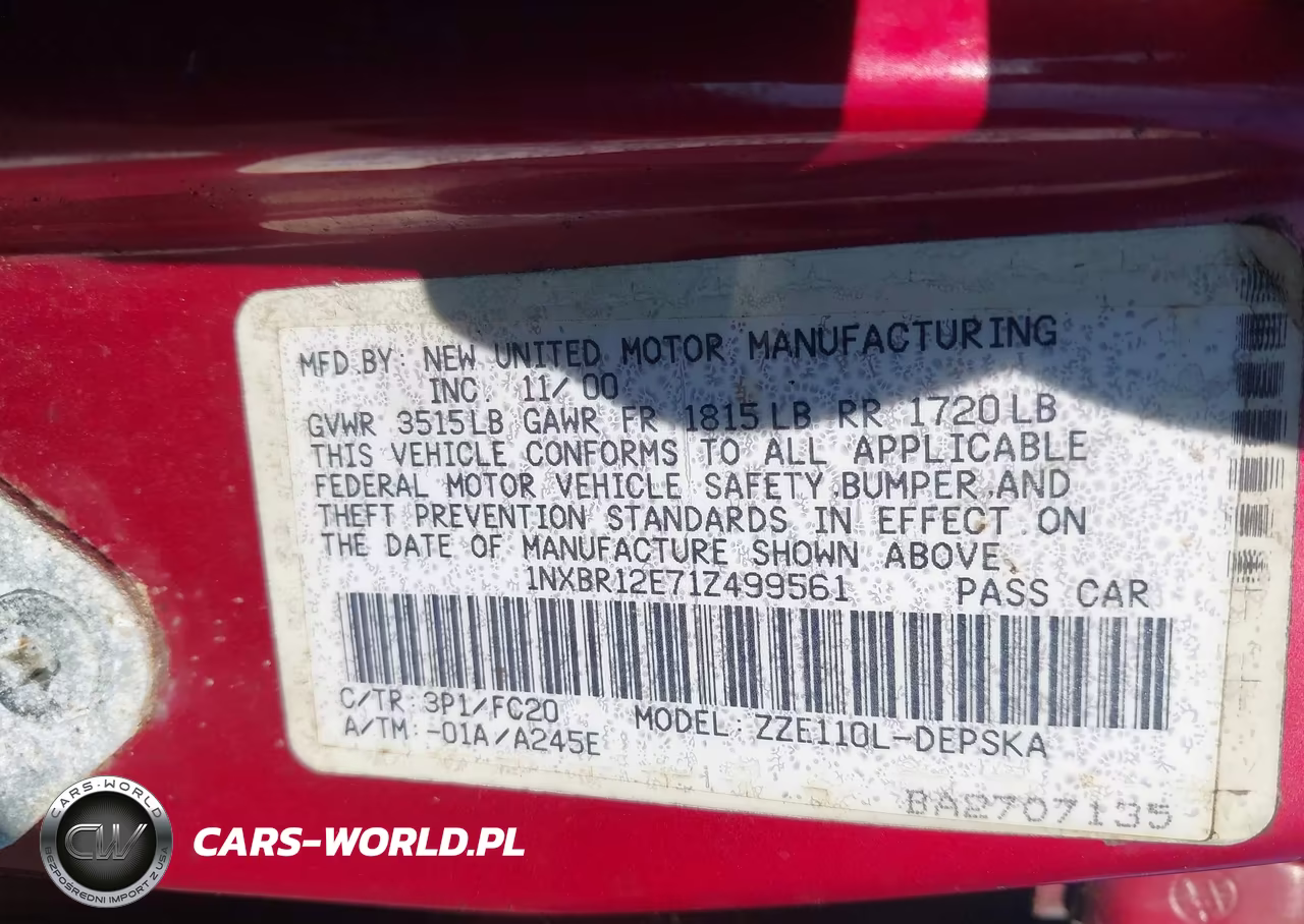 2001 Toyota Corolla S VIN:1NXBR12E71Z499561 - 9