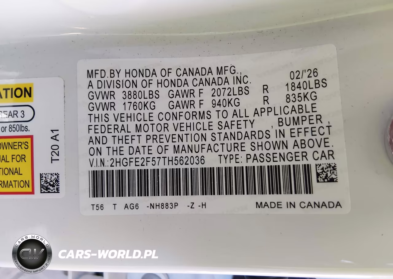 2026 Honda Civic Sport VIN:2HGFE2F57TH562036 - 9