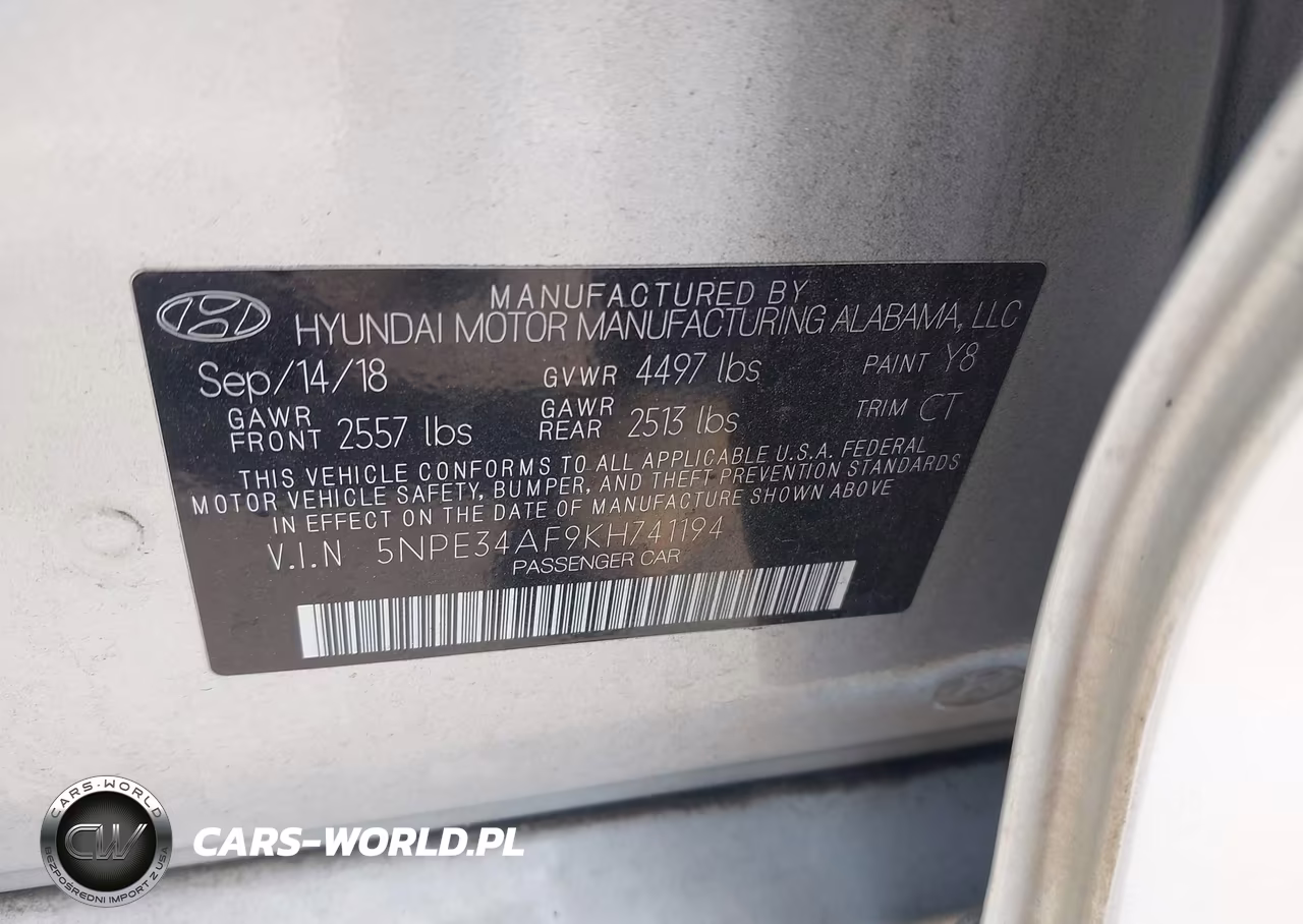 2019 Hyundai Sonata Sport VIN:5NPE34AF9KH741194 - 9