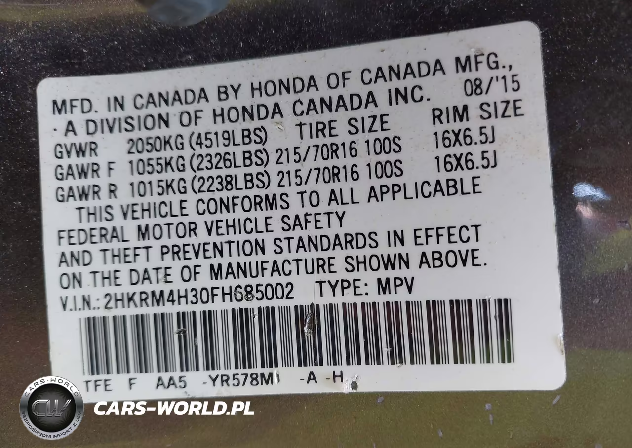 2015 Honda Cr-V Lx VIN:2HKRM4H30FH685002 - 9