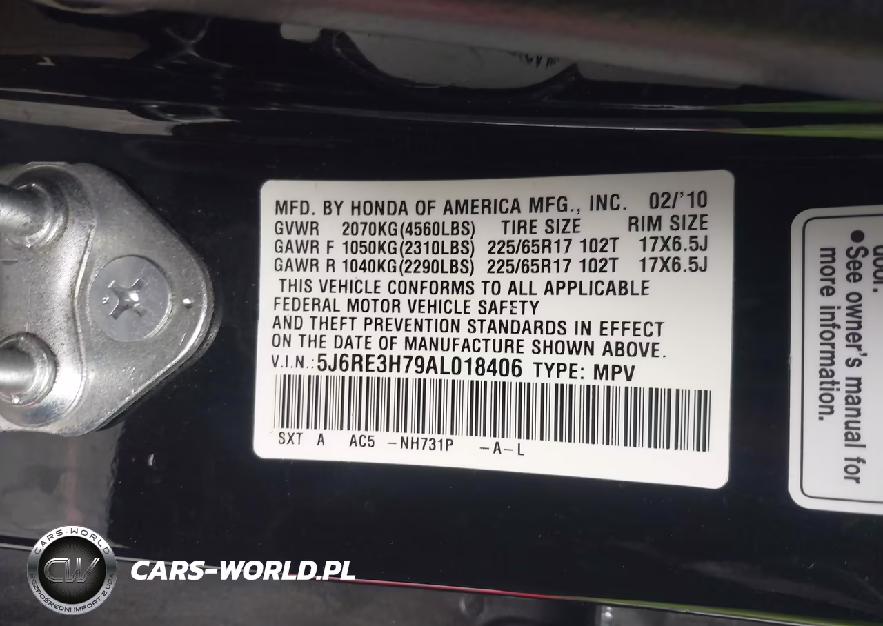 2010 Honda Cr-V Ex-L VIN:5J6RE3H79AL018406 - 9