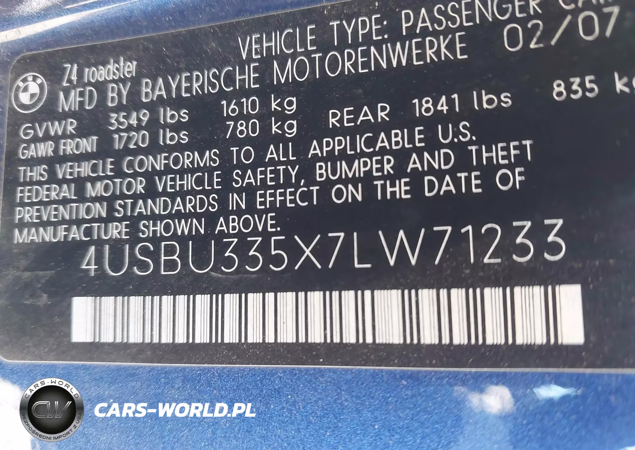 2007 BMW Z4 3.0I VIN:4USBU335X7LW71233 - 9