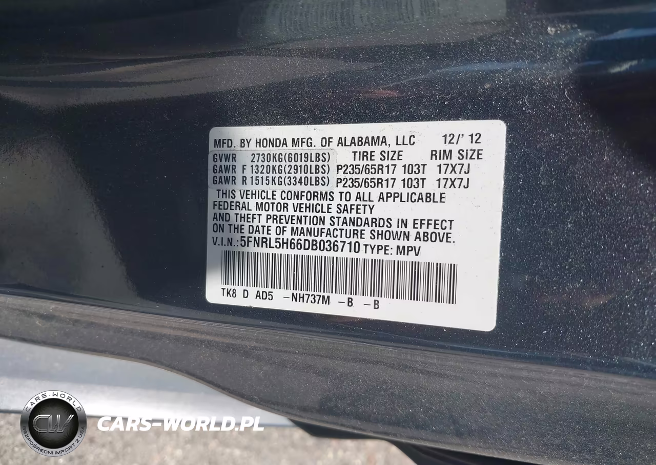 2013 Honda Odyssey Ex-L VIN:5FNRL5H66DB036710 - 9