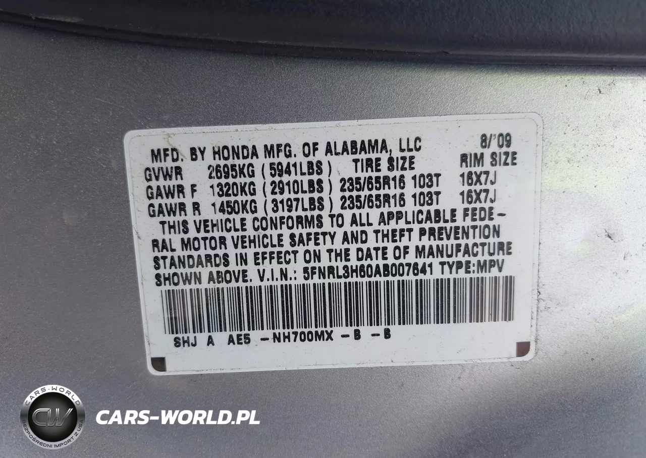 2010 Honda Odyssey Ex-L VIN:5FNRL3H60AB007641 - 9