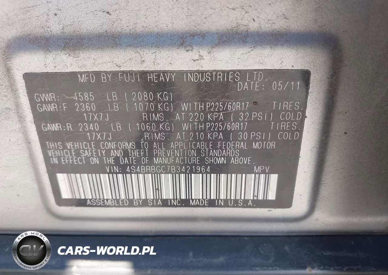 2011 Subaru Outback 2.5I Premium VIN:4S4BRBGC7B3421964 - 9