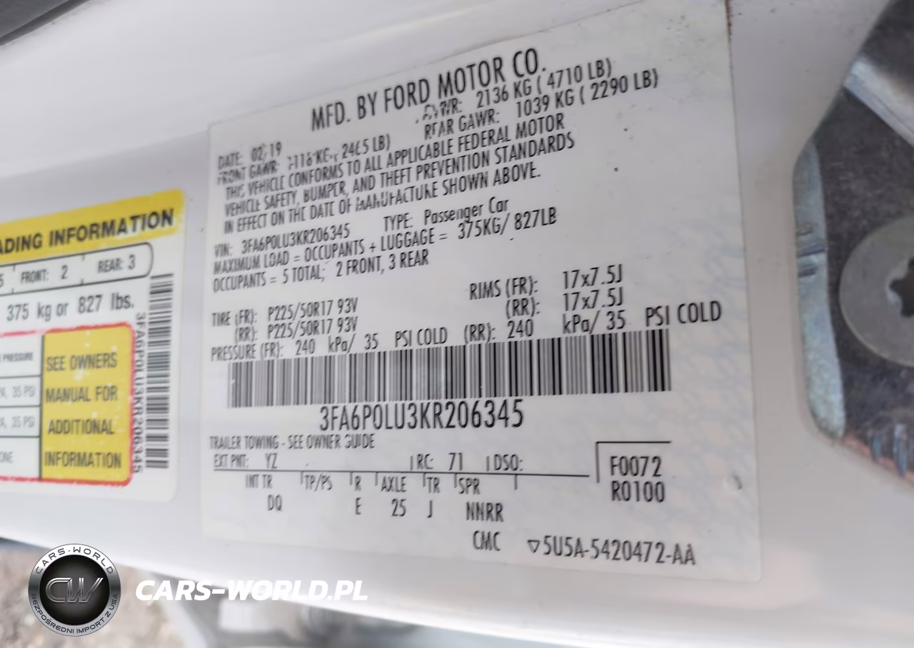2019 Ford Fusion Hybrid Se VIN:3FA6P0LU3KR206345 - 9