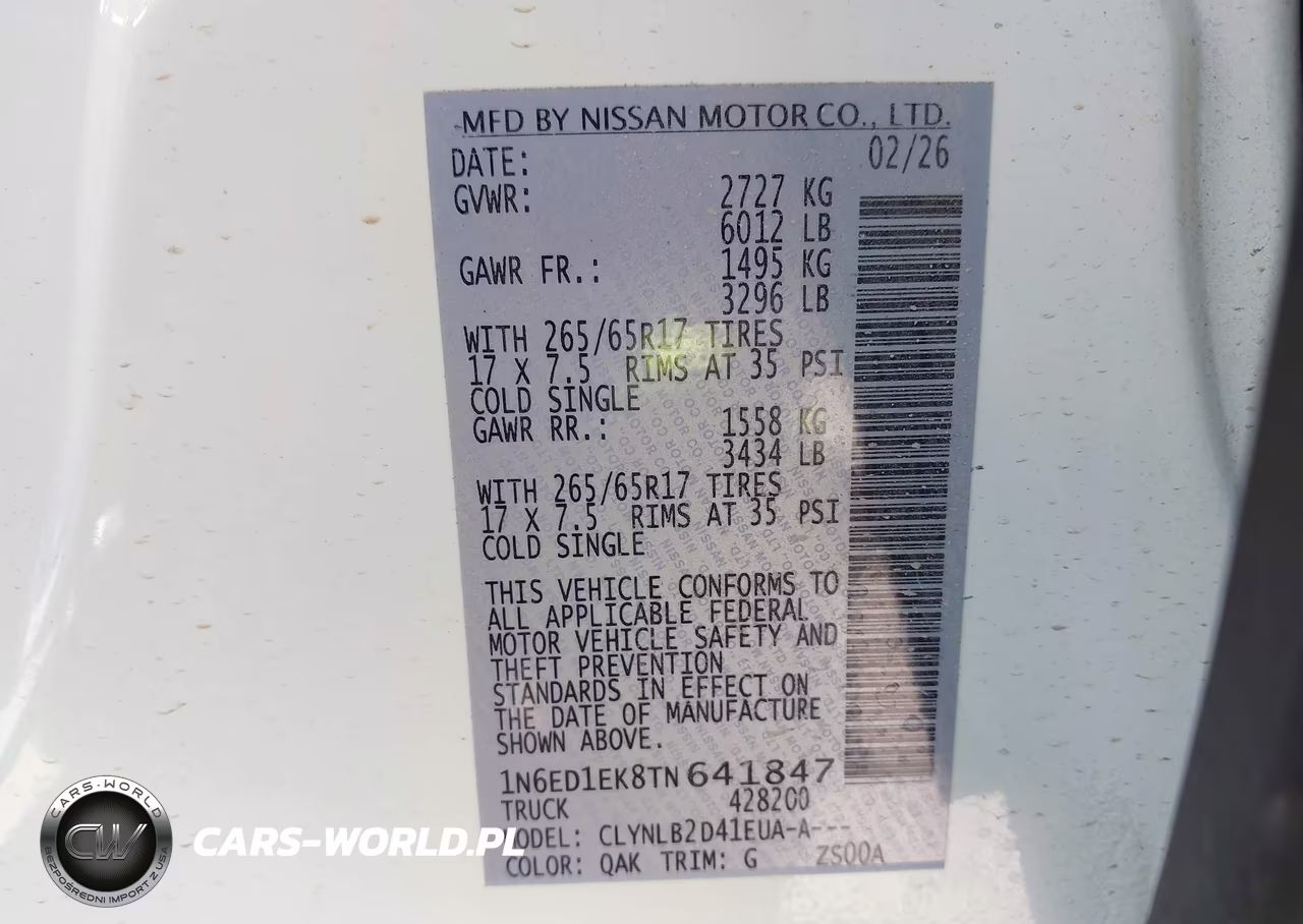 2026 Nissan Frontier Sv 4X4 VIN:1N6ED1EK8TN641847 - 9