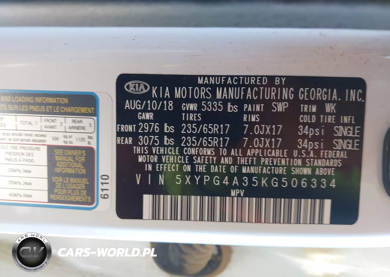 2019 Kia Sorento 2.4L Lx VIN:5XYPG4A35KG506334 - 9