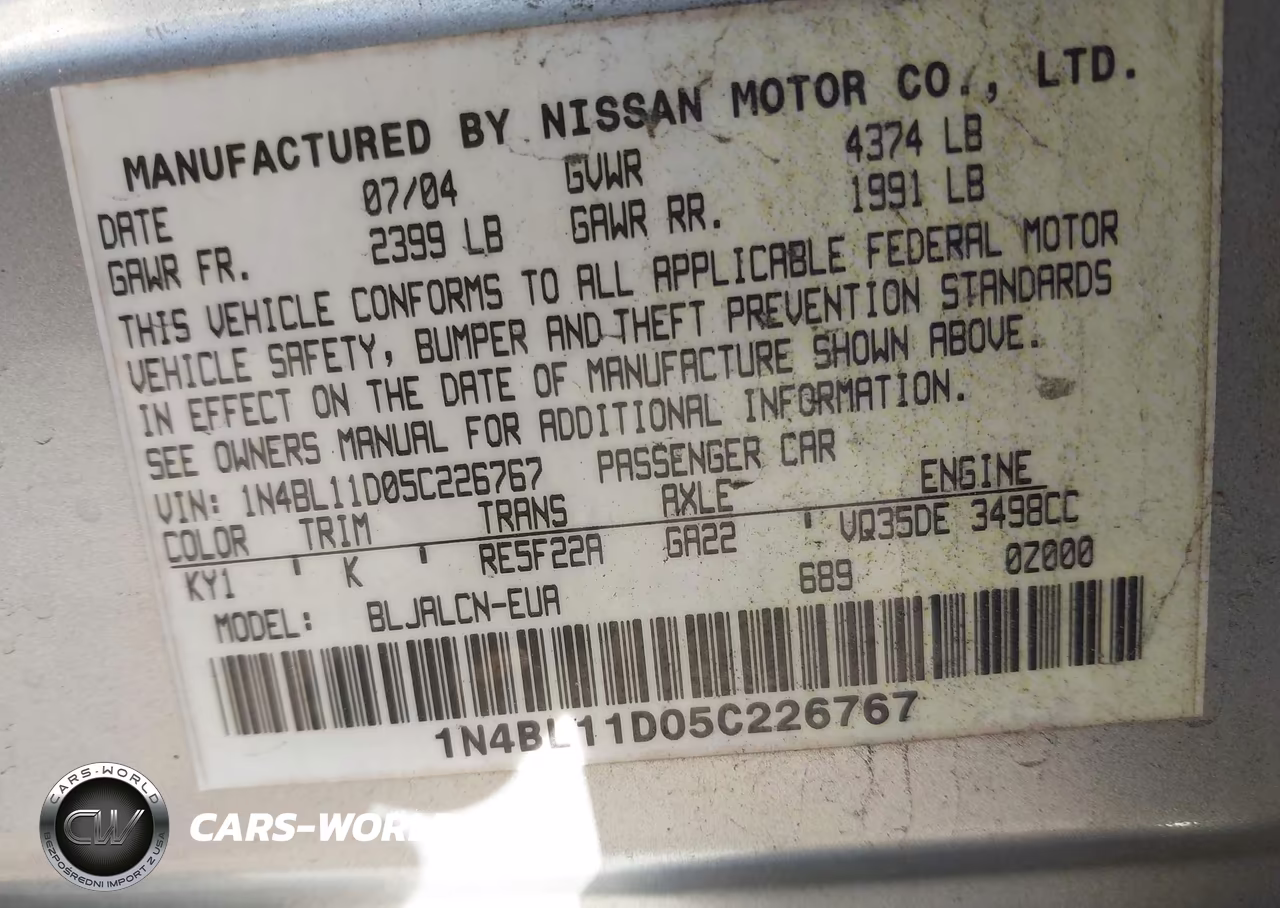 2005 Nissan Altima 3.5 Se VIN:1N4BL11D05C226767 - 9