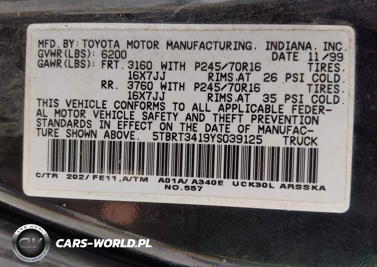 2000 Toyota Tundra Sr5 V8 VIN:5TBRT3419YS039125 - 9