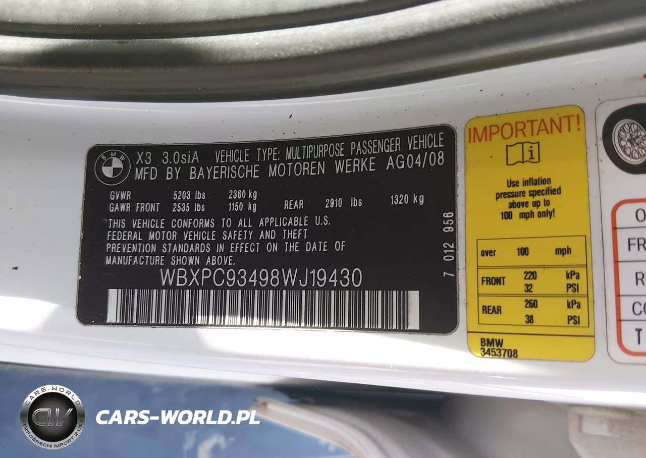 2008 BMW X3 3.0Si VIN:WBXPC93498WJ19430 - 9