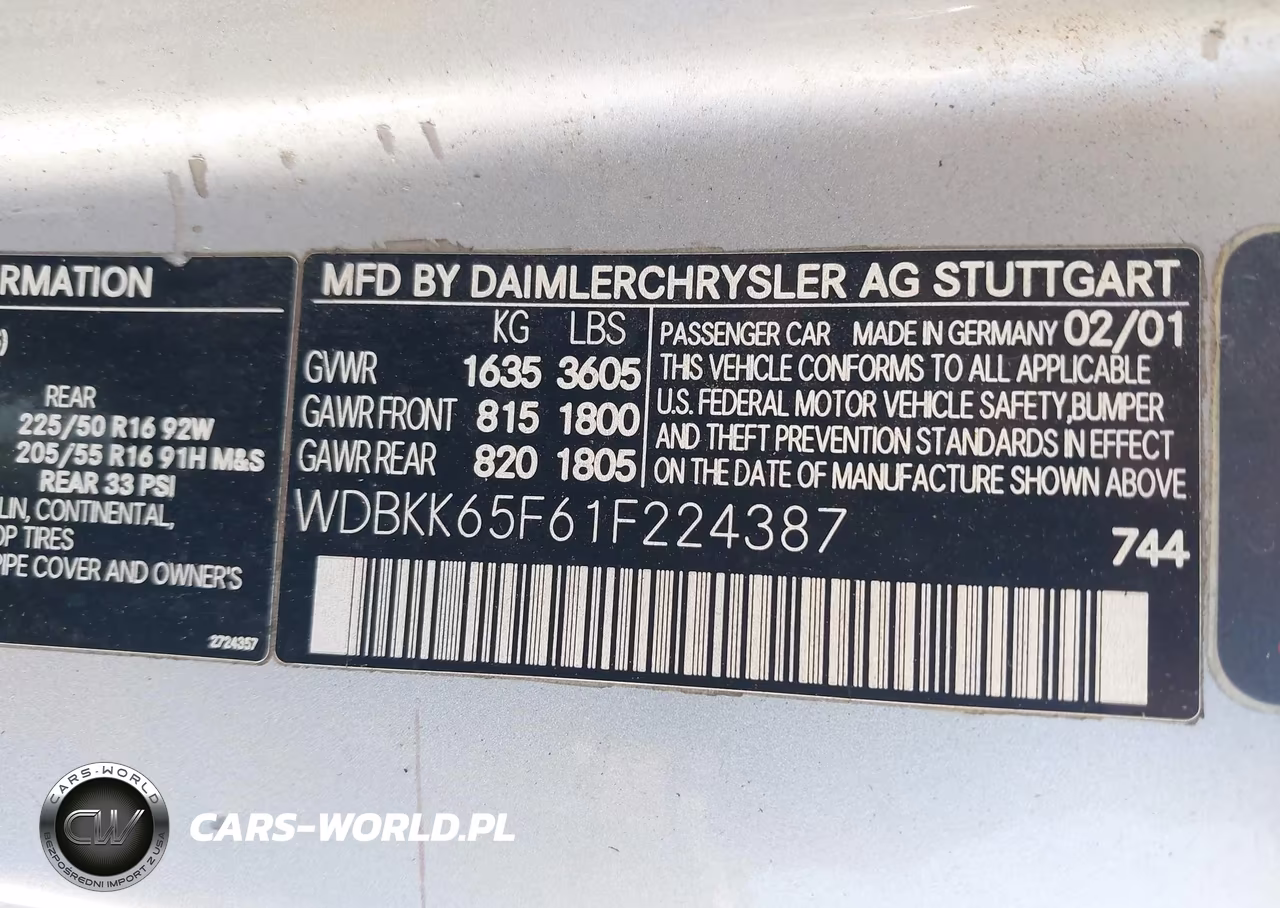 2001 Mercedes-Benz Slk 320 VIN:WDBKK65F61F224387 - 9