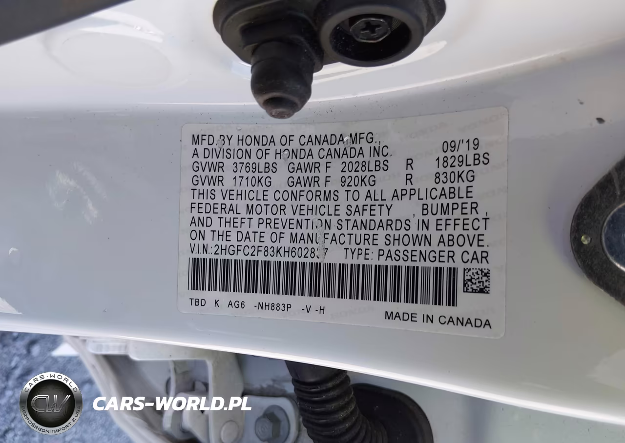 2019 Honda Civic Sport VIN:2HGFC2F83KH602837 - 9