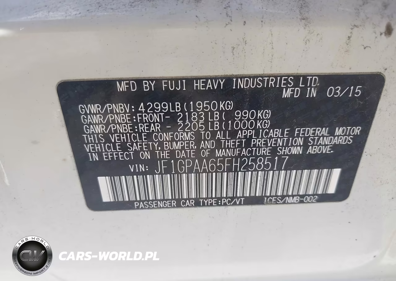 2015 Subaru Impreza 2.0I VIN:JF1GPAA65FH258517 - 9