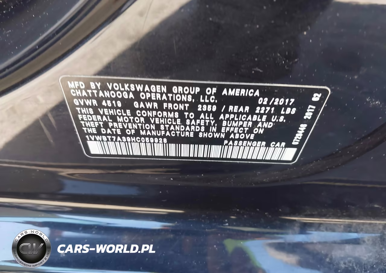 2017 Volkswagen Passat 1.8T Se VIN:1VWBT7A39HC059928 - 9