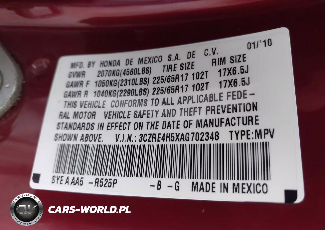 2010 Honda Cr-V Ex VIN:3CZRE4H5XAG702348 - 9
