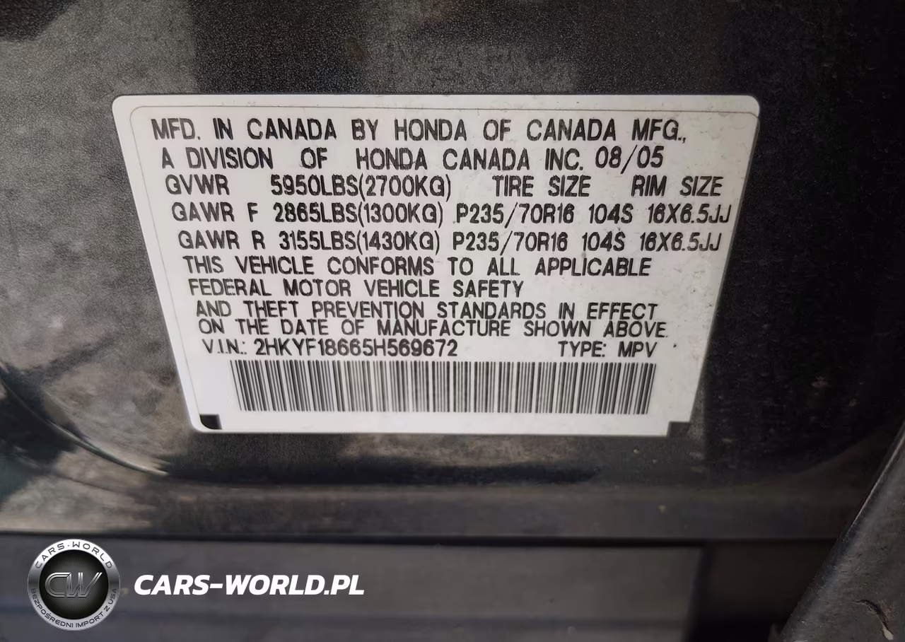 2005 Honda Pilot Ex-L VIN:2HKYF18665H569672 - 9