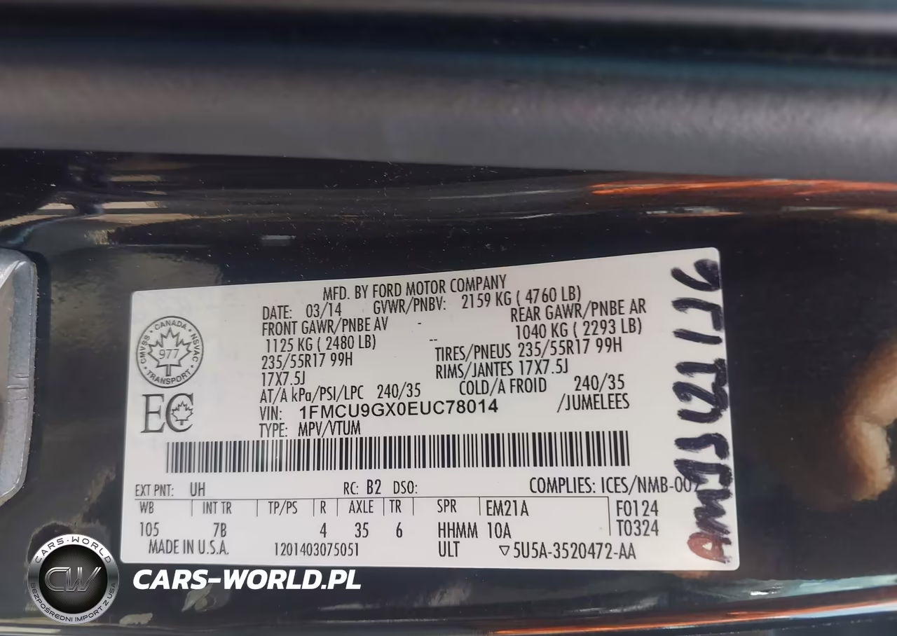 2014 Ford Escape Se VIN:1FMCU9GX0EUC78014 - 9
