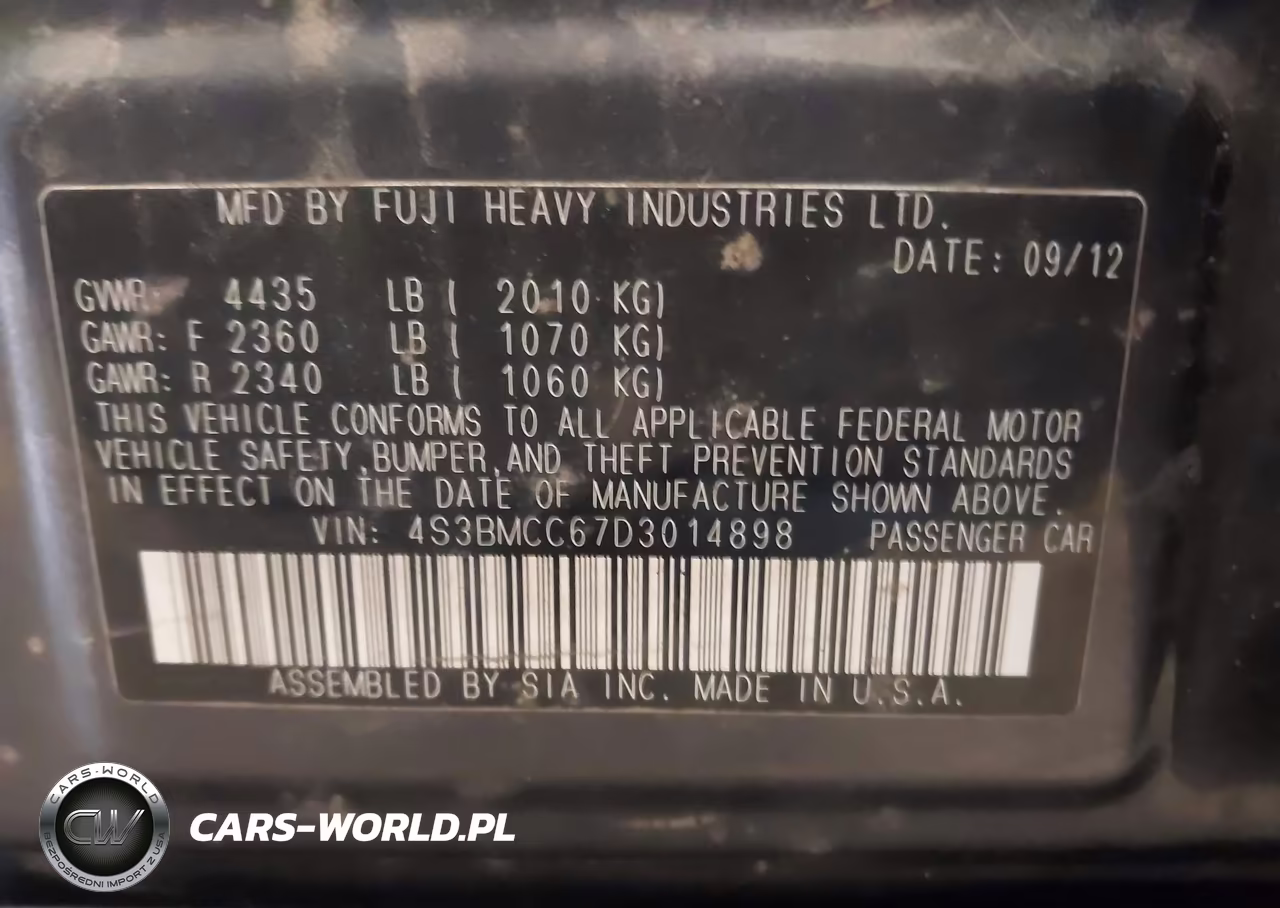 2013 Subaru Legacy 2.5I Premium VIN:4S3BMCC67D3014898 - 9