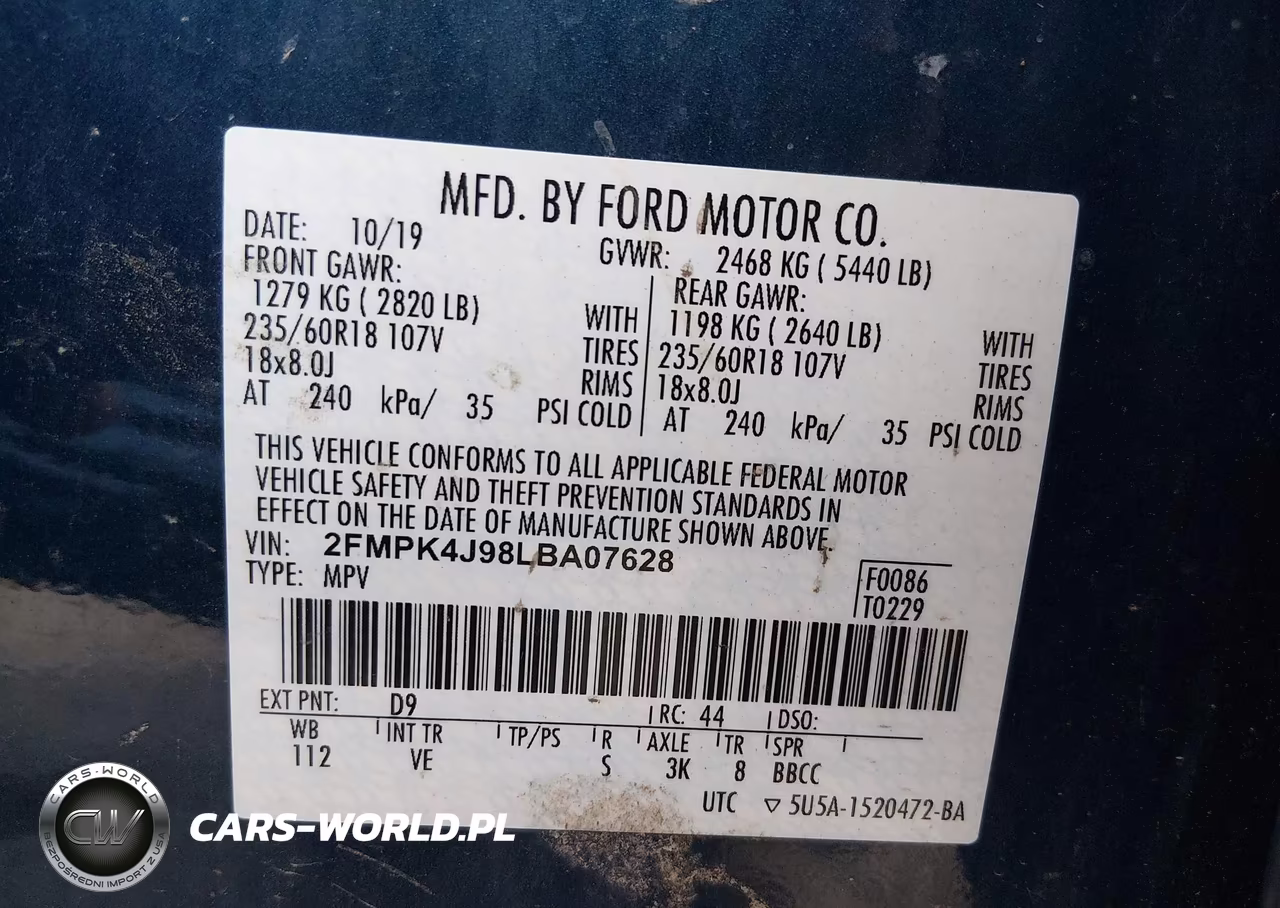 2020 Ford Edge Sel VIN:2FMPK4J98LBA07628 - 9