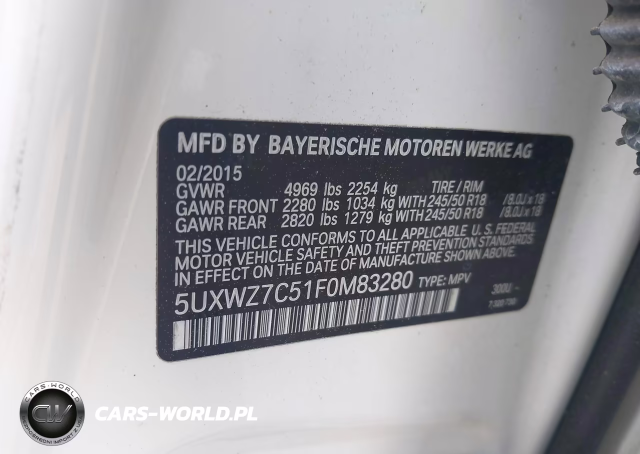 2015 BMW X3 Sdrive28I VIN:5UXWZ7C51F0M83280 - 9