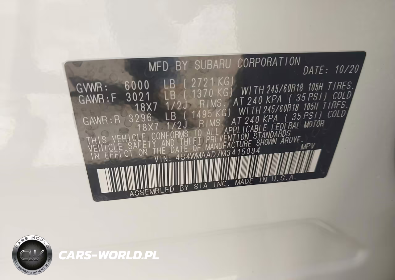 2021 Subaru Ascent VIN:4S4WMAAD7M3415094 - 9