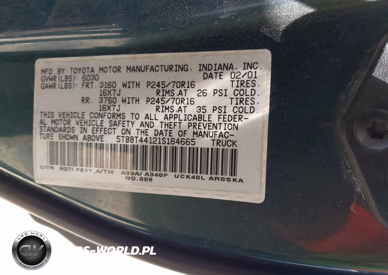 2001 Toyota Tundra Sr5 V8 VIN:5TBBT44121S184665 - 9