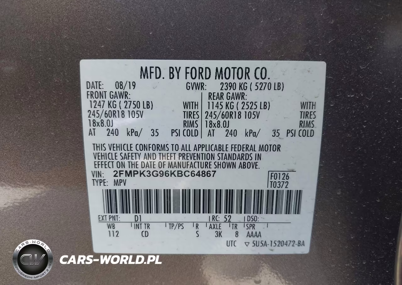 2019 Ford Edge Se VIN:2FMPK3G96KBC64867 - 9