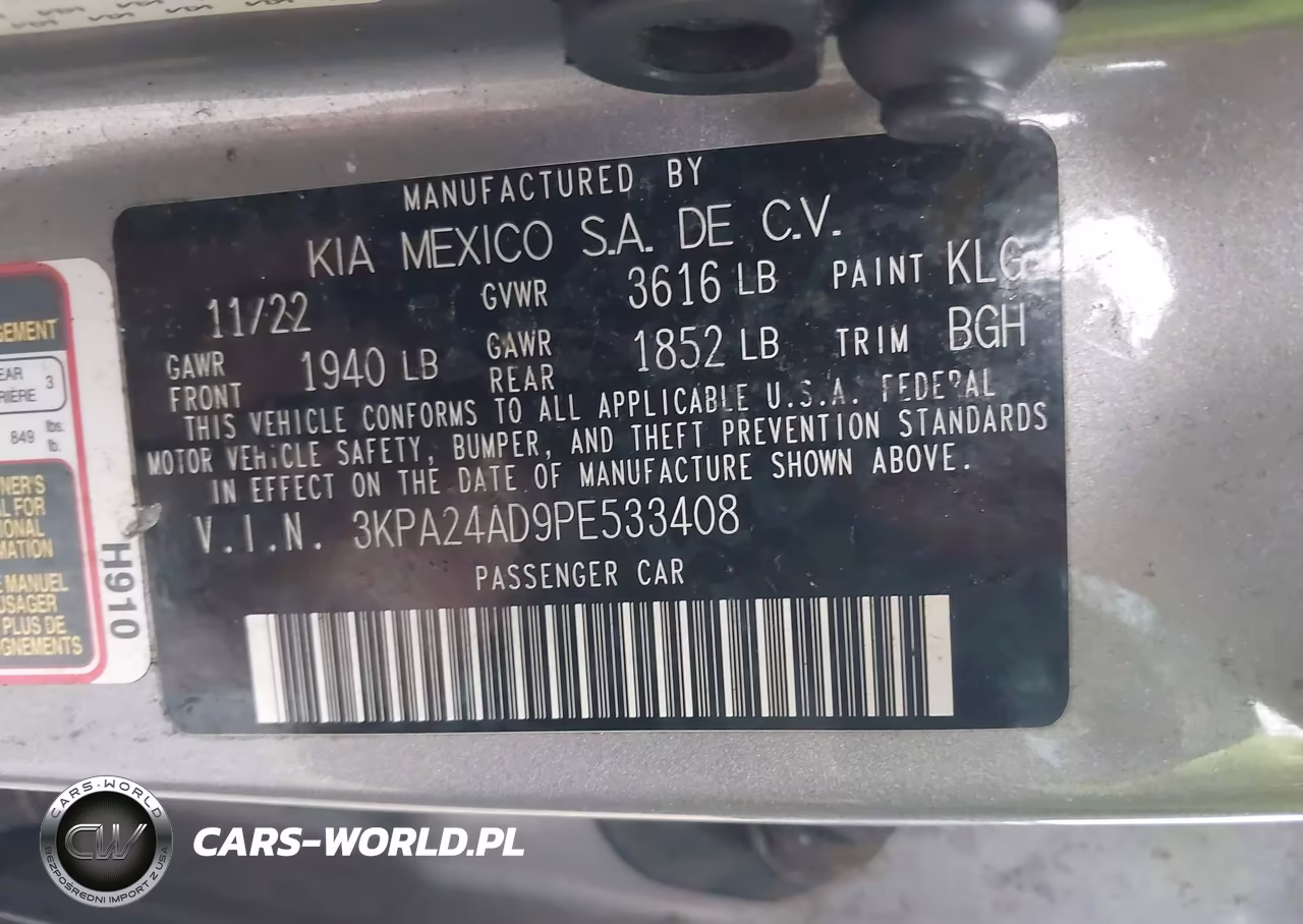 2023 Kia Rio S VIN:3KPA24AD9PE533408 - 9