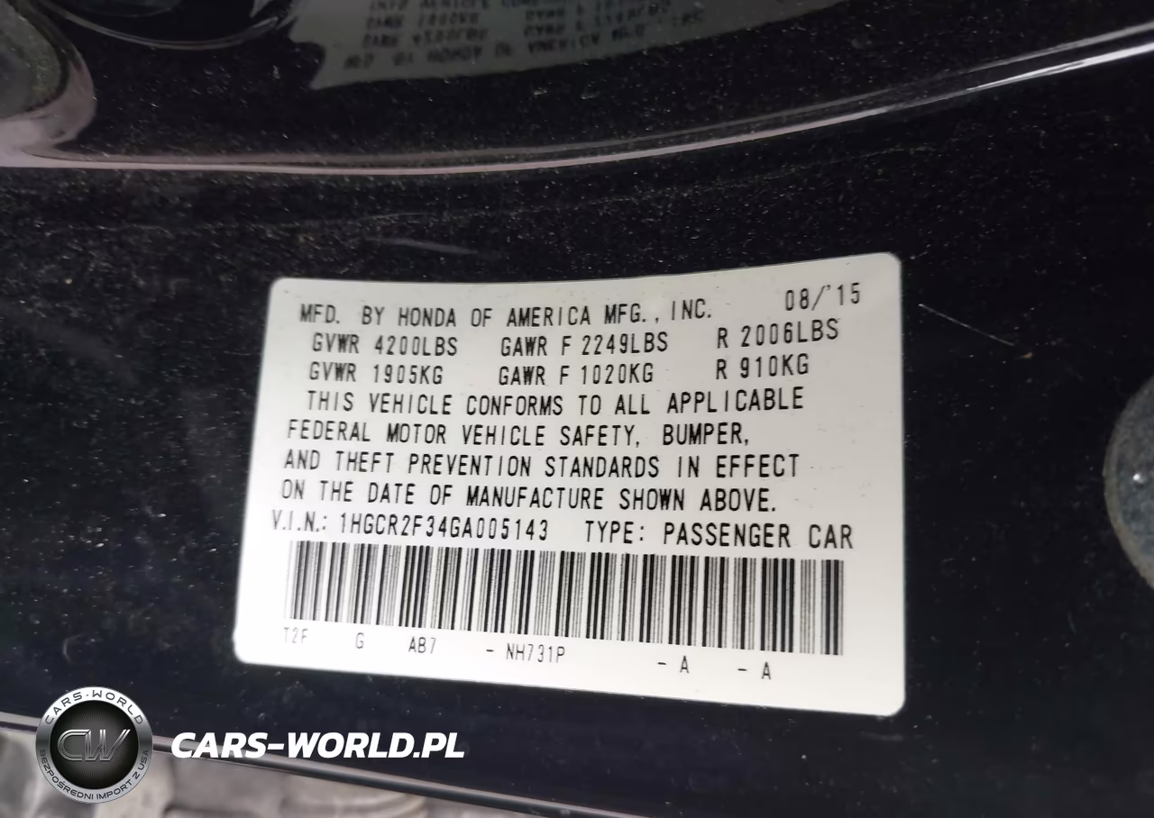 2016 Honda Accord Lx VIN:1HGCR2F34GA005143 - 9