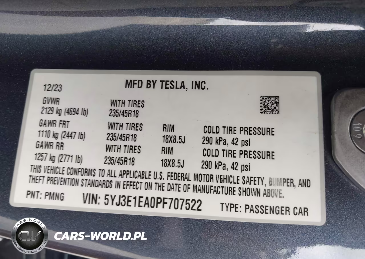 2023 Tesla Model 3 Rear-Wheel Drive VIN:5YJ3E1EA0PF707522 - 9