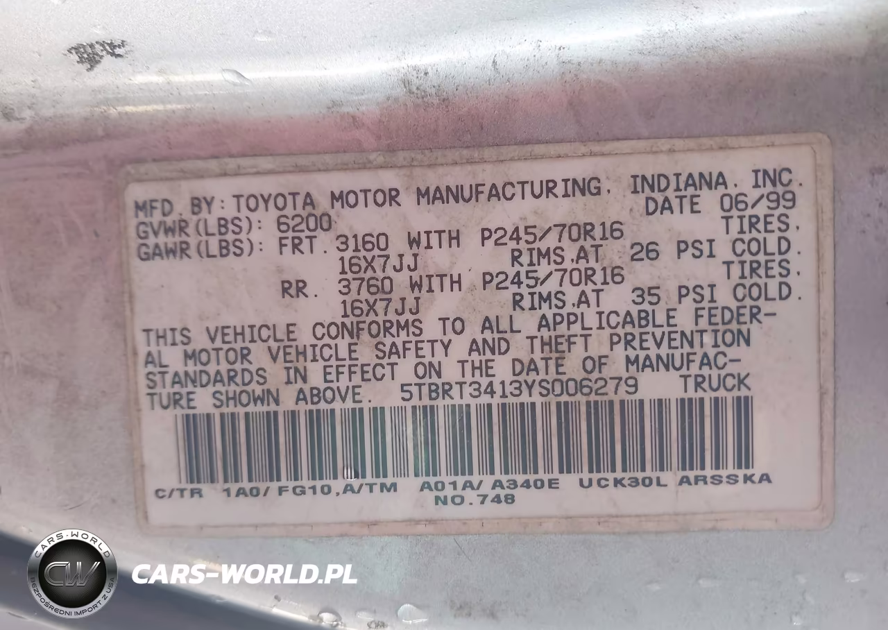 2000 Toyota Tundra Sr5 V8 VIN:5TBRT3413YS006279 - 9