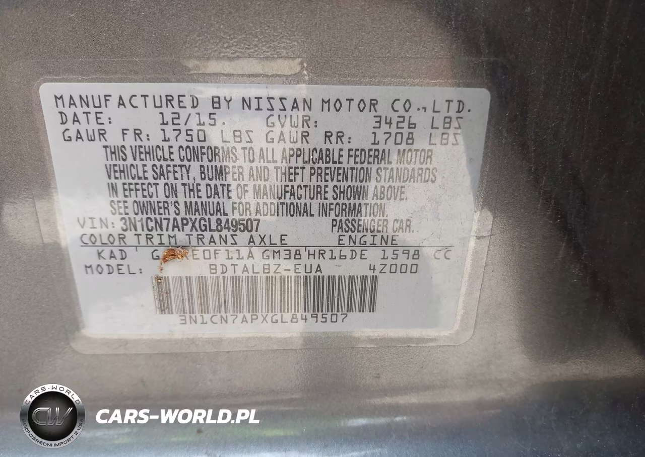 2016 Nissan Versa 1.6 S-1.6 S+-1.6 Sl-1.6 Sv VIN:3N1CN7APXGL849507 - 9