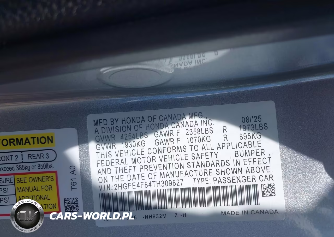 2026 Honda Civic Hybrid Sport-Sport Touring VIN:2HGFE4F84TH309827 - 9